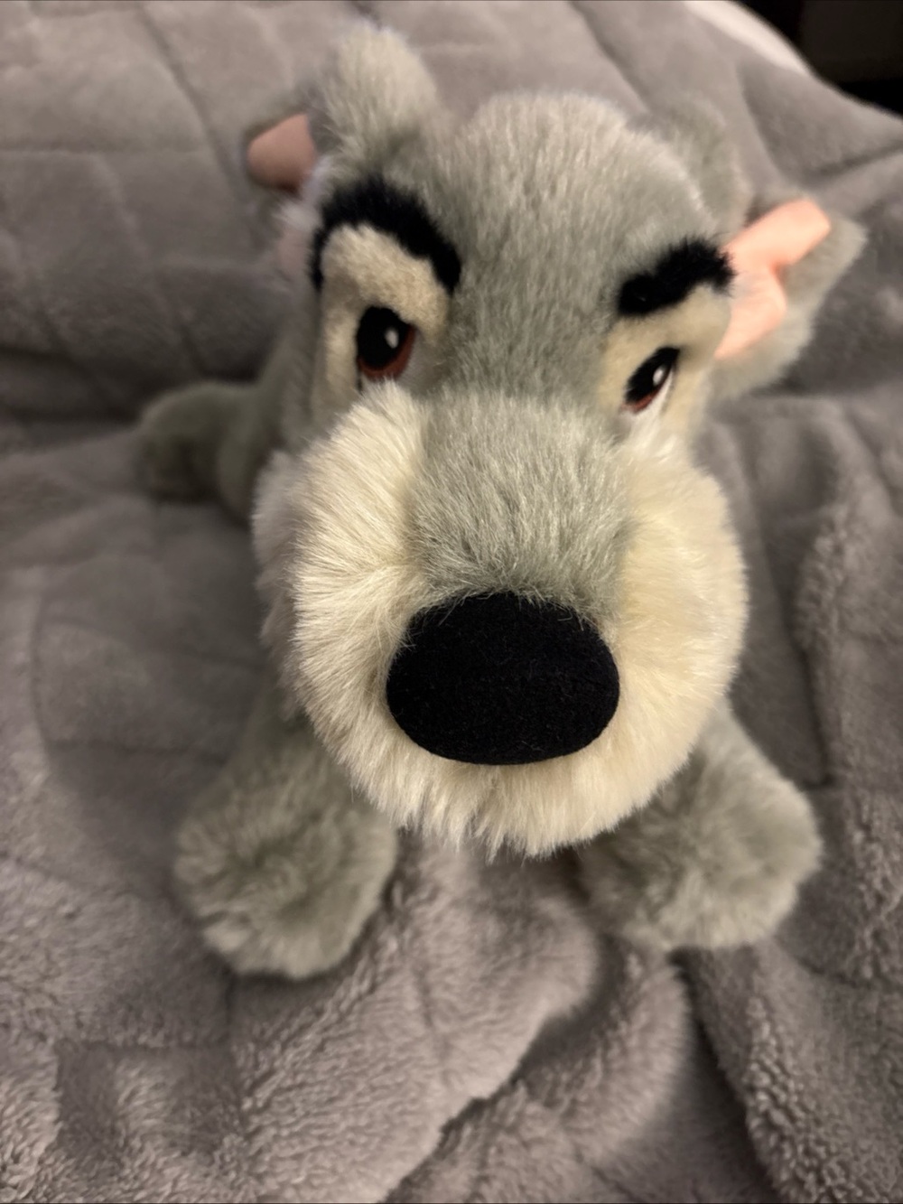 Disney Store Vintage Tramp Plush 14" Gray Dog Stuffed Animal Leather Collar